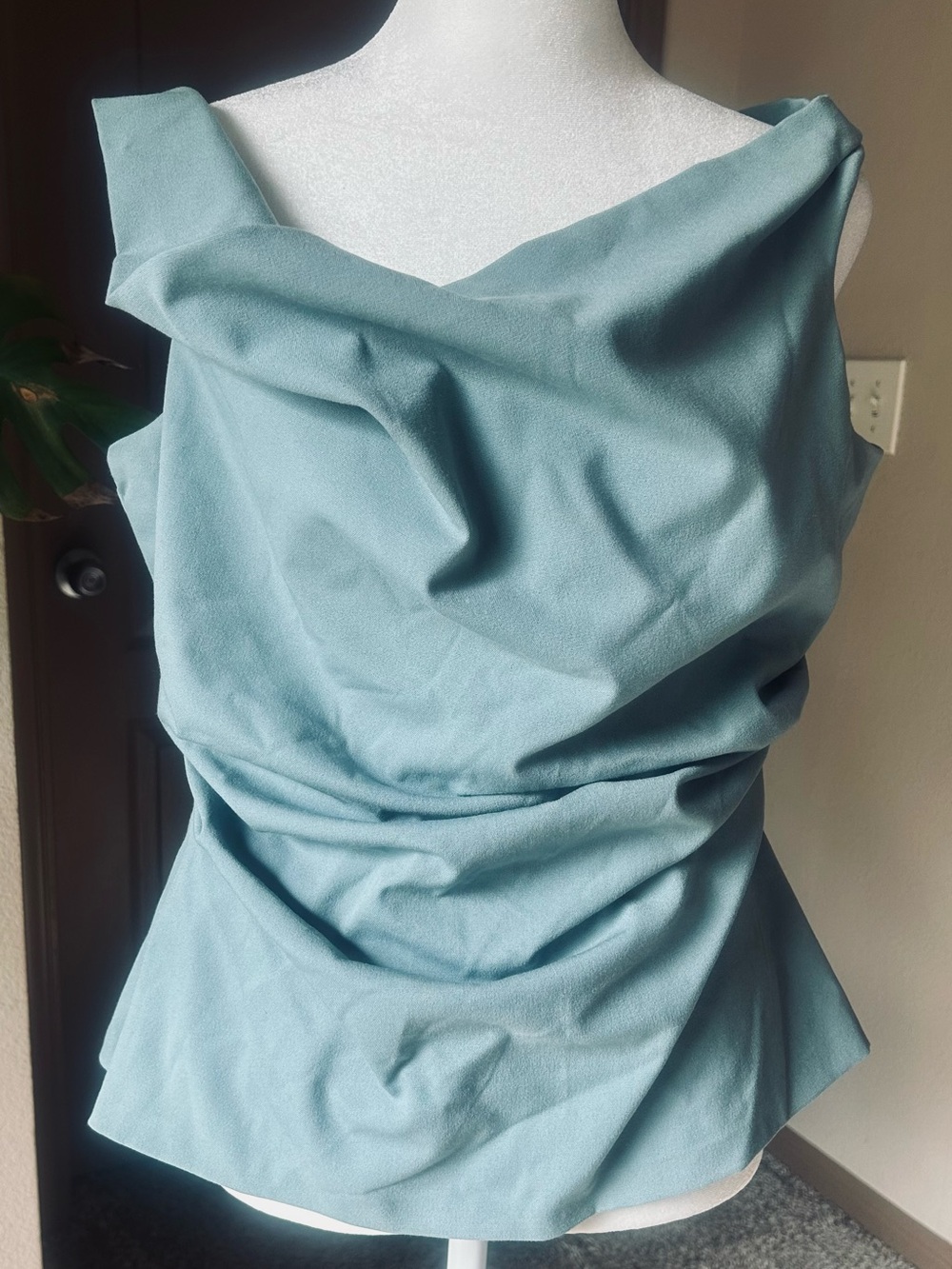 Abercrombie & Fitch Icy Blue Draped Cowl Neck Open Back Peplum Top L